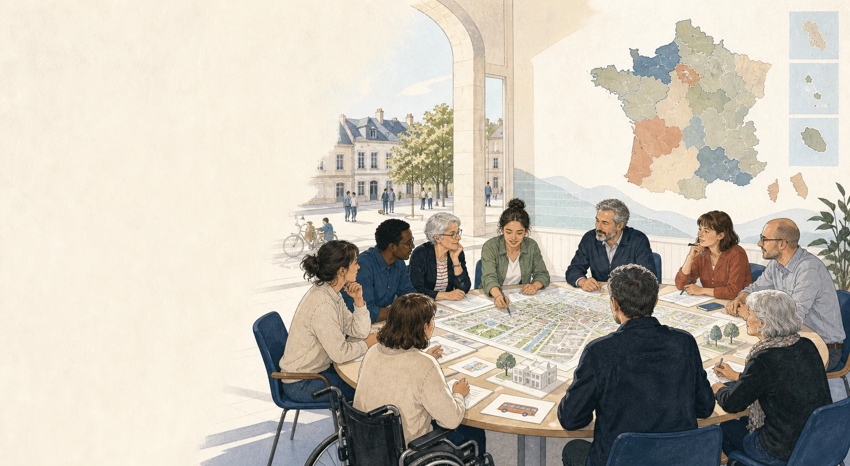 Habitants réunis autour d'un plan urbain lors d'un atelier de démocratie locale