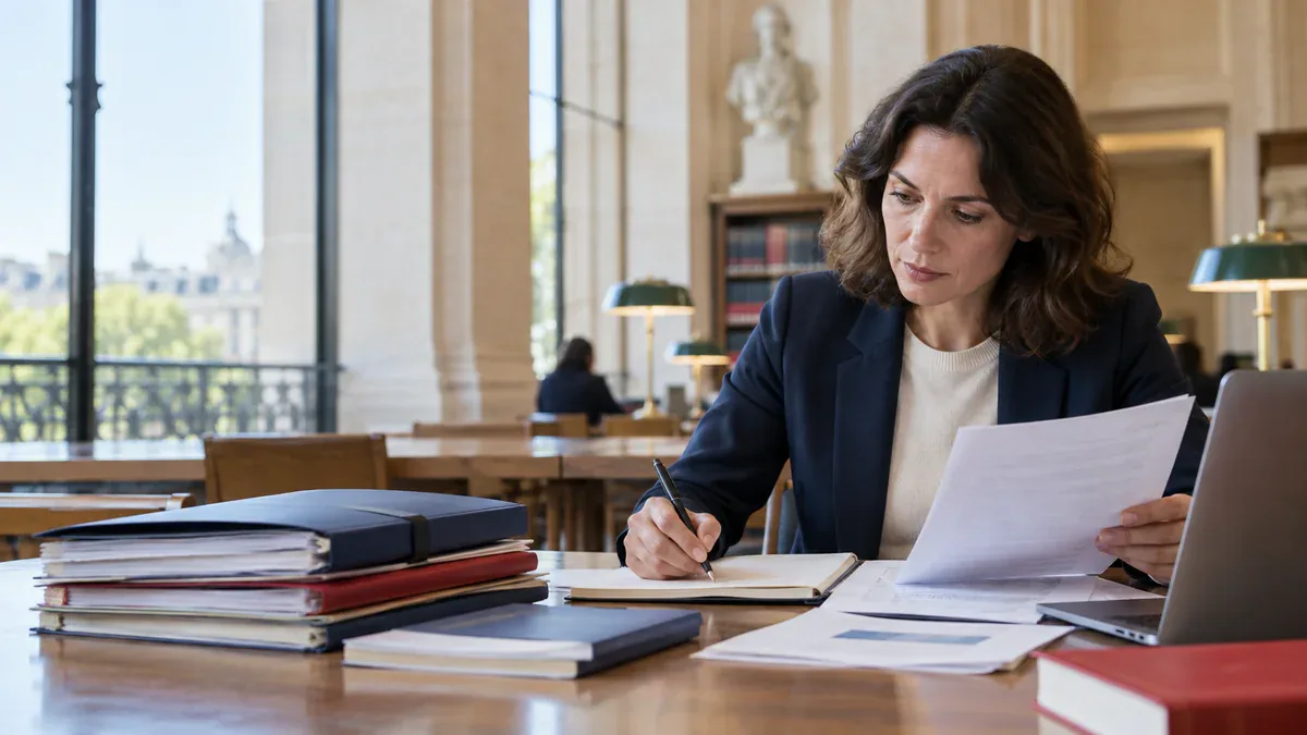Citoyenne consultant un dossier législatif et comparant plusieurs versions d’un texte