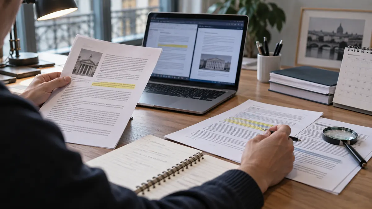 Éditeur comparant une affirmation politique avec plusieurs documents sources